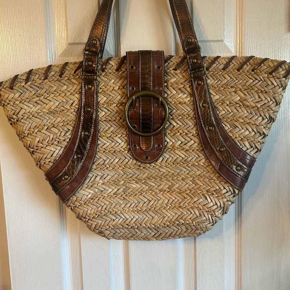 Brown and Tan Woven Tote Bag